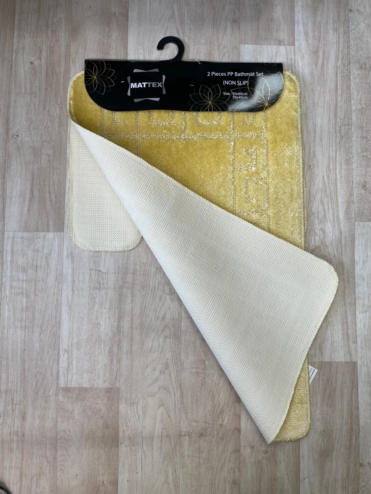 Yellow Bathroom Mats - Greek Key Bathmat & Pedestal 2pc Set