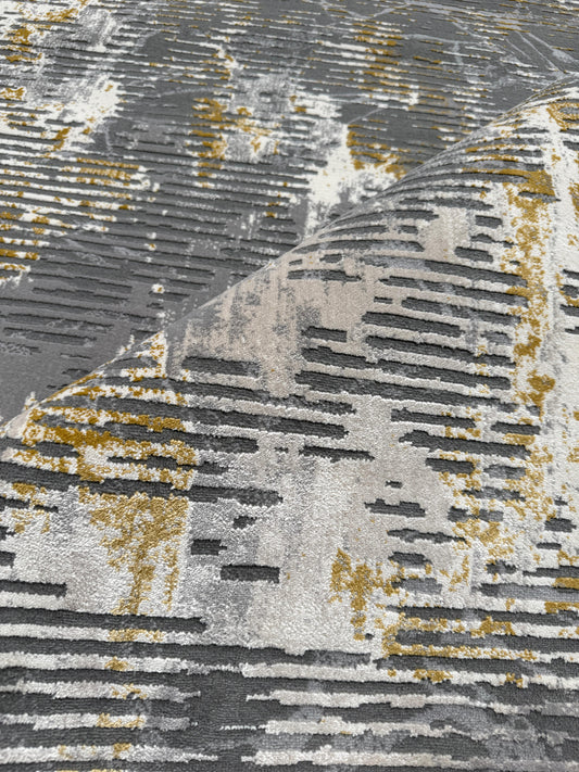 Aleen - Abstract Grey & Gold Rug 240 x 340
