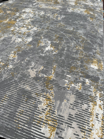 Aleen - Abstract Grey & Gold Rug 240 x 340