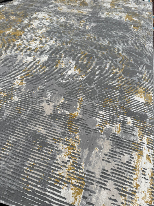 Aleen - Abstract Grey & Gold Rug 240 x 340