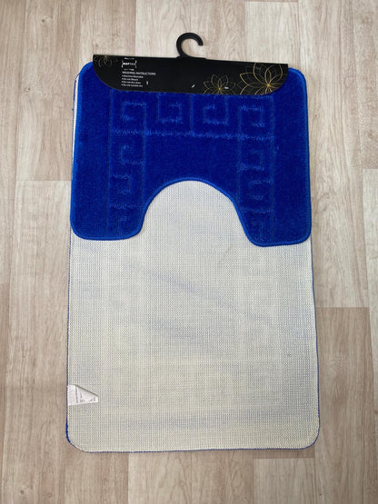 Bright Blue Bathroom Mats - Greek Key Bathmat & Pedestal 2pc Set