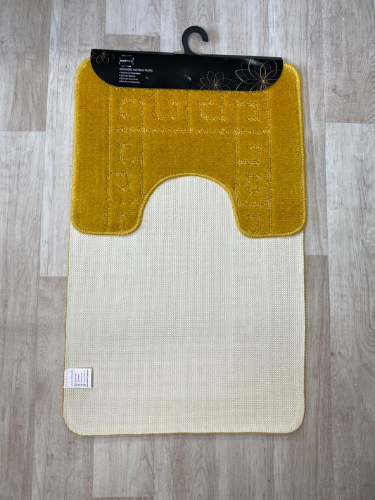 Bright Yellow Bathroom Mats - Greek Key Bathmat & Pedestal 2pc Set